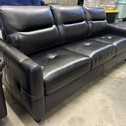 Bonded Leather Sofa with USB/Phone Charging Port, Black 