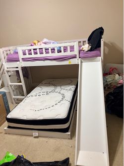 Kids Bunk Bed with Slide & Twin Mattresses