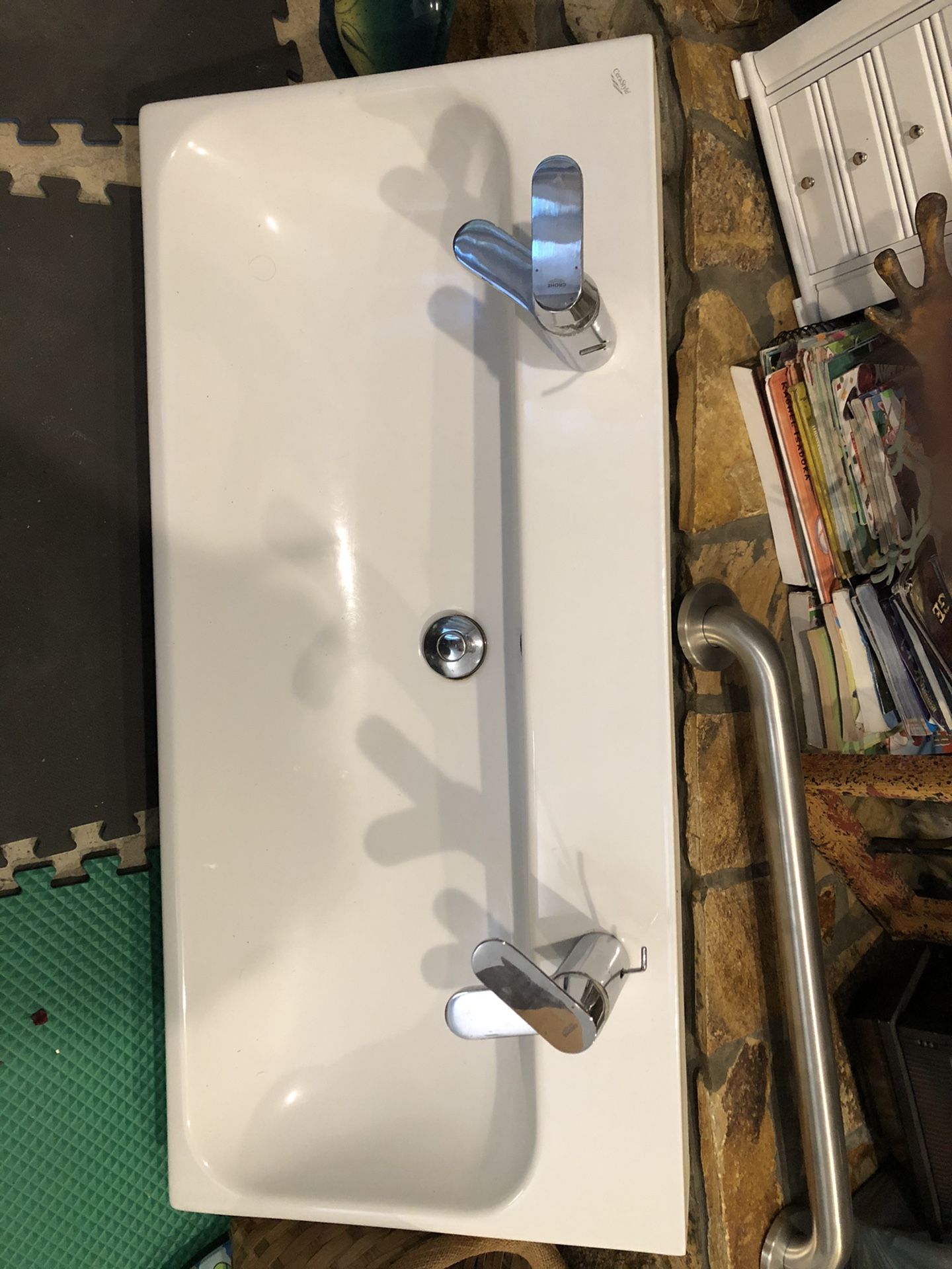 Vanity sink with two faucets 40”