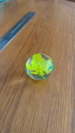 Vintage GLASS PAPERWEIGHT With Yellow Flower