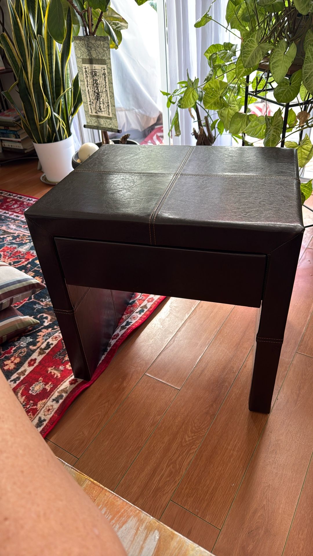 Leather side table with Drawer