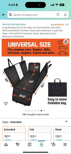 Seat Cover For Pets/Seat Extender