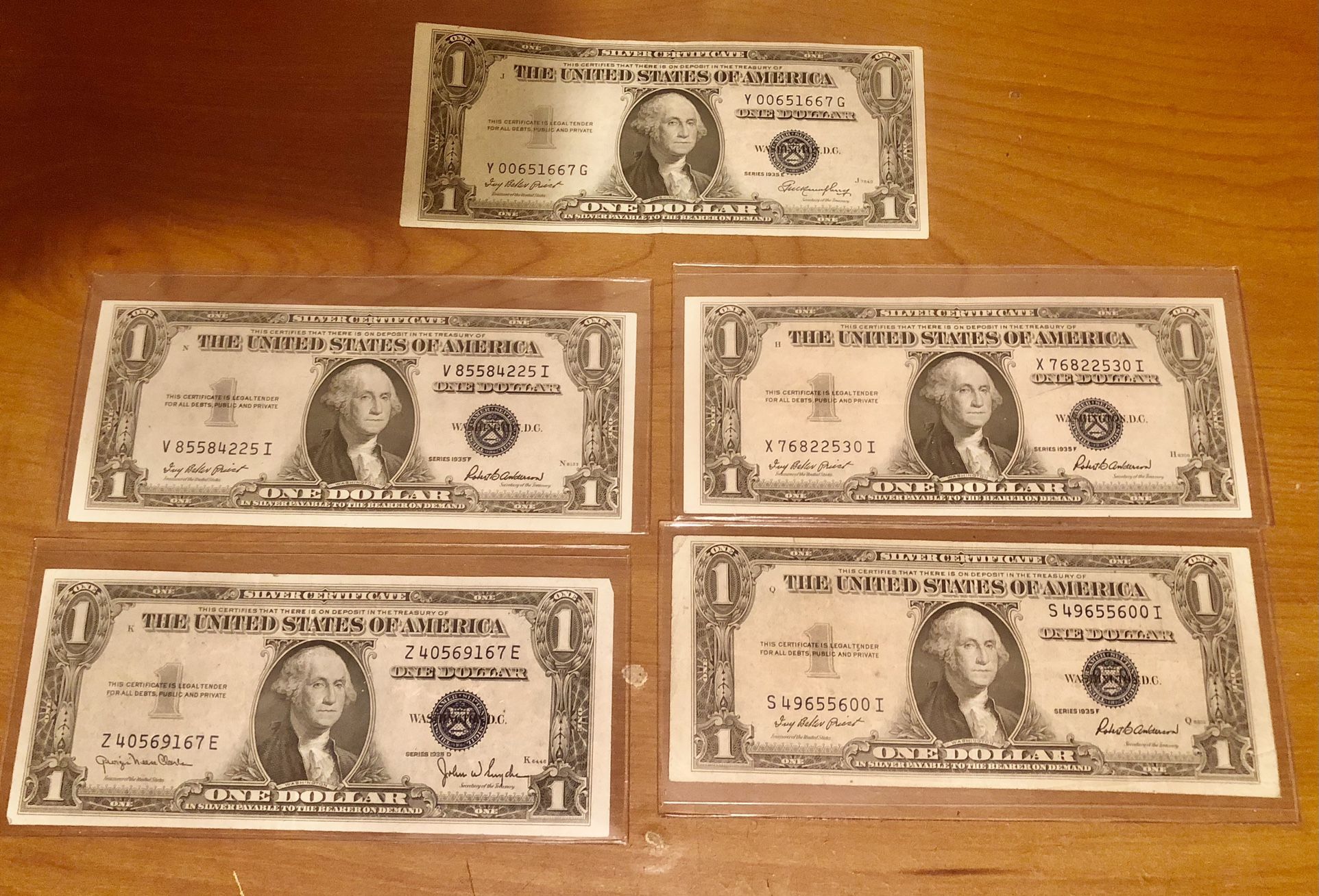5 - 1935 Series Silver Certificates Circulated 