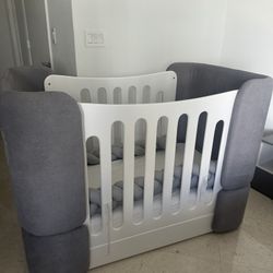 Grey Crib With Mattress Like New