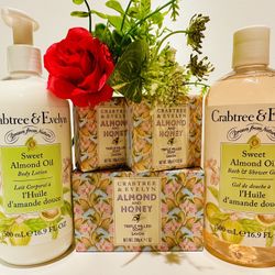 Crabtree & Evelyn Bath Gel Body Lotion & Triple Milled Hand Soap Bundle - Almond 