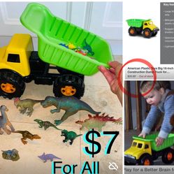 $7 For All 16” Construction dump truck and Lot of dinosaur 🦖 🦕 in great condition