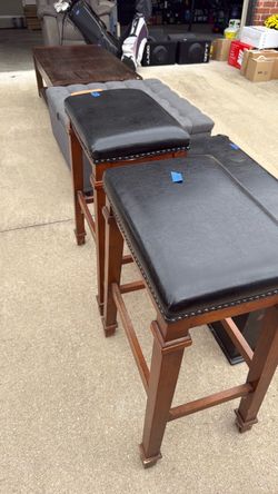 Bar Stools with Black Leather Seats – Set of 3