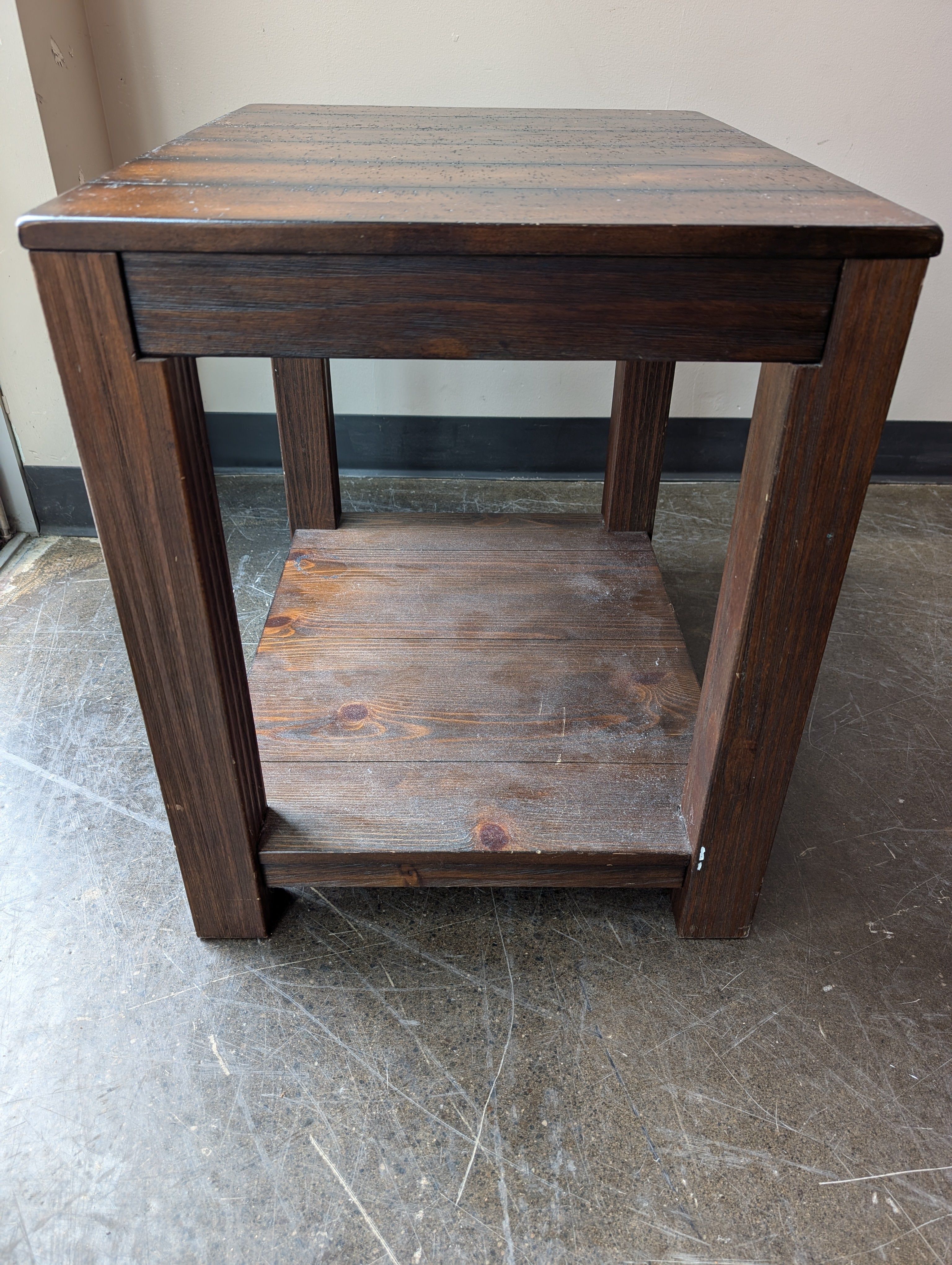 Rustic Brown Wood Side Table with Storage Shelf