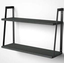 6 Black 2-Tier Floating Wall Shelves