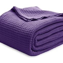 🟣 Title: Bedsure 100% Cotton Waffle Weave Blanket – Queen Size, Purple, 90x90