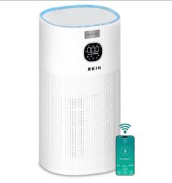 RKIN HEPA 14 Smart Air Purifier - Large Room Air Purifier with PM2.5 Monitor, WiFi & App Control for Pet Hair, Odors, Pollen & Smoke for Home, Covers