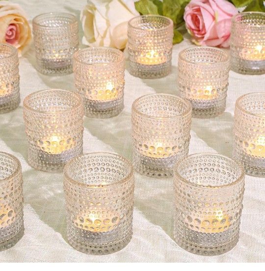 24 Pcs Votive Candle Holders, Glass Holders Bulk for Table Centerpiece, Tea Lights Candle Holders for Wedding Shower, Party and Home Decor Clear