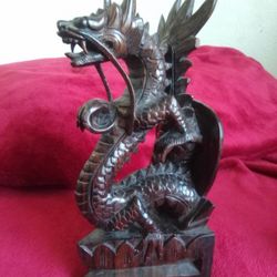 2 Hand Carved Wood Dragons