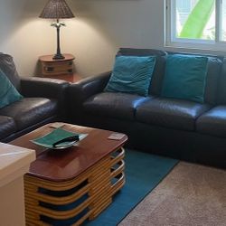 2 Brown Leather Couches & 1 Brown Leather Recliner 
