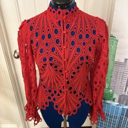 NWOT Chic Red Lace Blouse for Women long sleeve