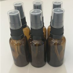 SET OF 6 NEW AMBER GLASS LOTION/SOAP PUMP BOTTLES