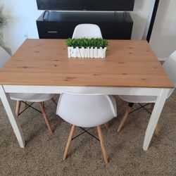 White Brown Table and 4 White Chairs