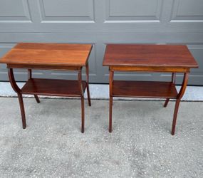 Pair of Mahogany Two-Tier Federal/Hepplewhite Style Side Tables – Excellent Condition