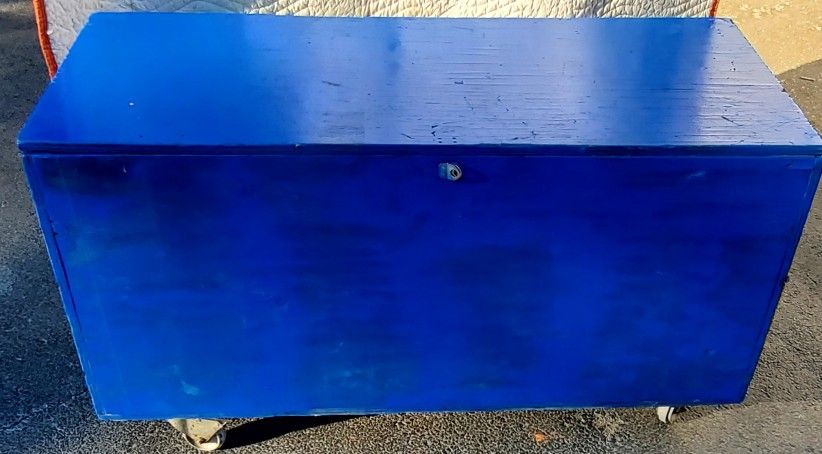 Used Wooden Box With Locking Wheels - 100.00