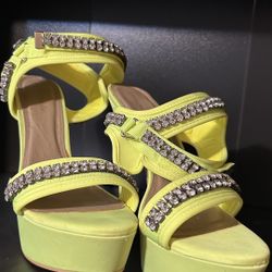 Neon Yellow Rhinestone Platform Sandals – Size 11