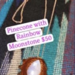 Moonstone On Pine cone