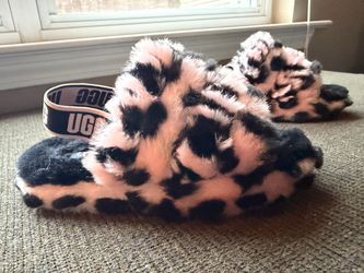 UGG Fluff Yeah Slide Slippers Leopard Print Sz 13