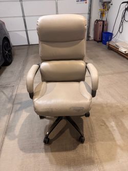 Beige Leather High-Back Executive Office Chair