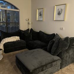 Luxury Navy Blue Sectional With Ottoman