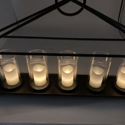 Five flameless candles holder. Black metal.