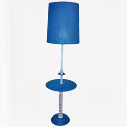 Vintage Leviton Brass Floor Lamp -  Coastal Blue & White