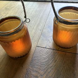 2 Amber Colored Candle Holders