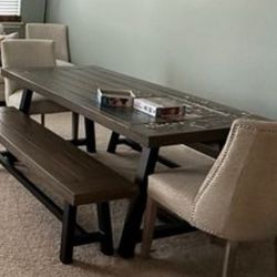 Refinished Farmhouse Rectangle Dining Table & 2 Benches