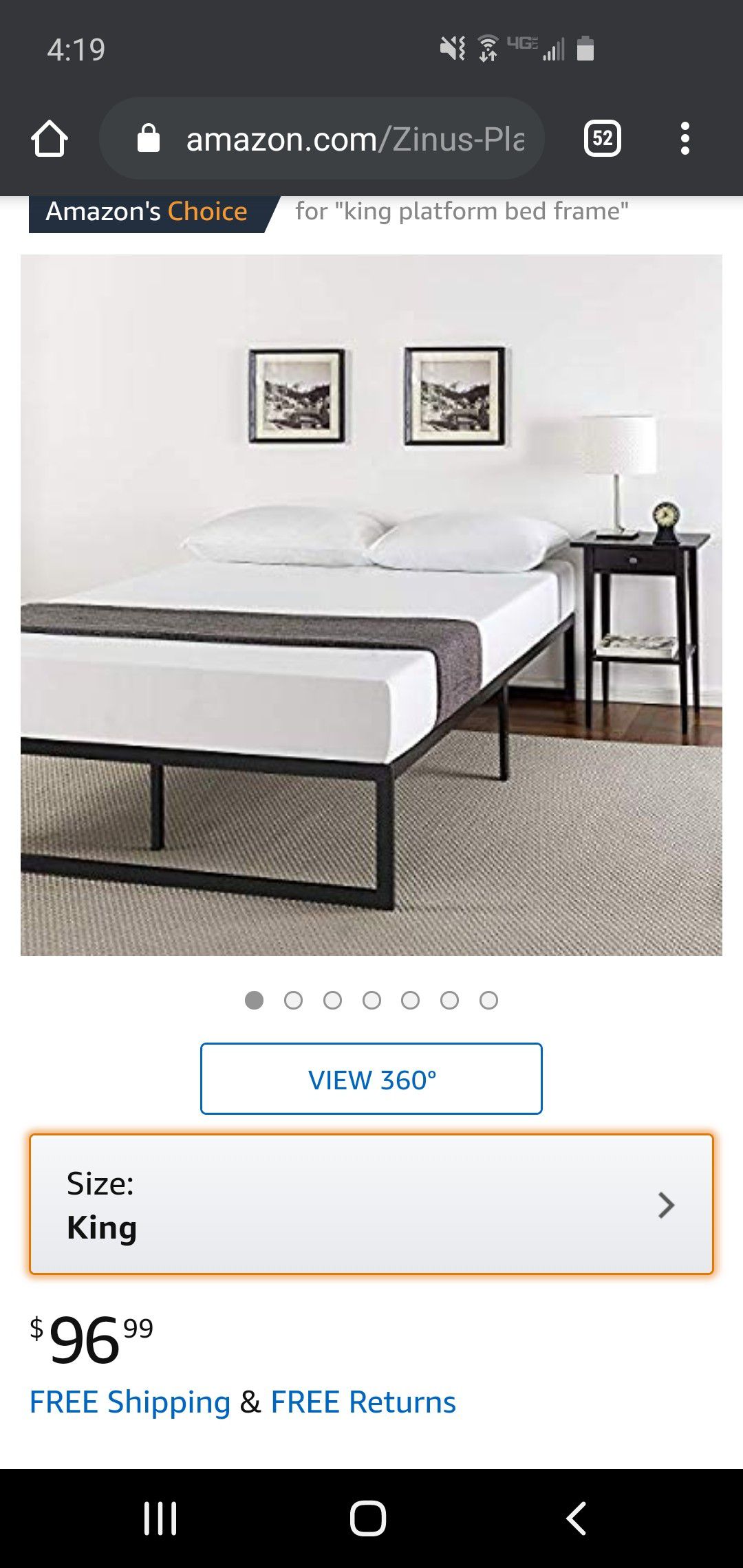 Bed frame for a king sized bed
