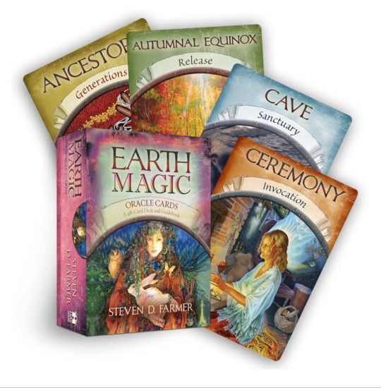 Steven D. Farmer PhD Earth Magic Oracle Cards: A 48-Card Deck and Guidebook Near Mint Condition. The image shows the "Earth Magic Oracle Cards: A 48-C
