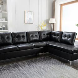 New Black Leather Sectional 