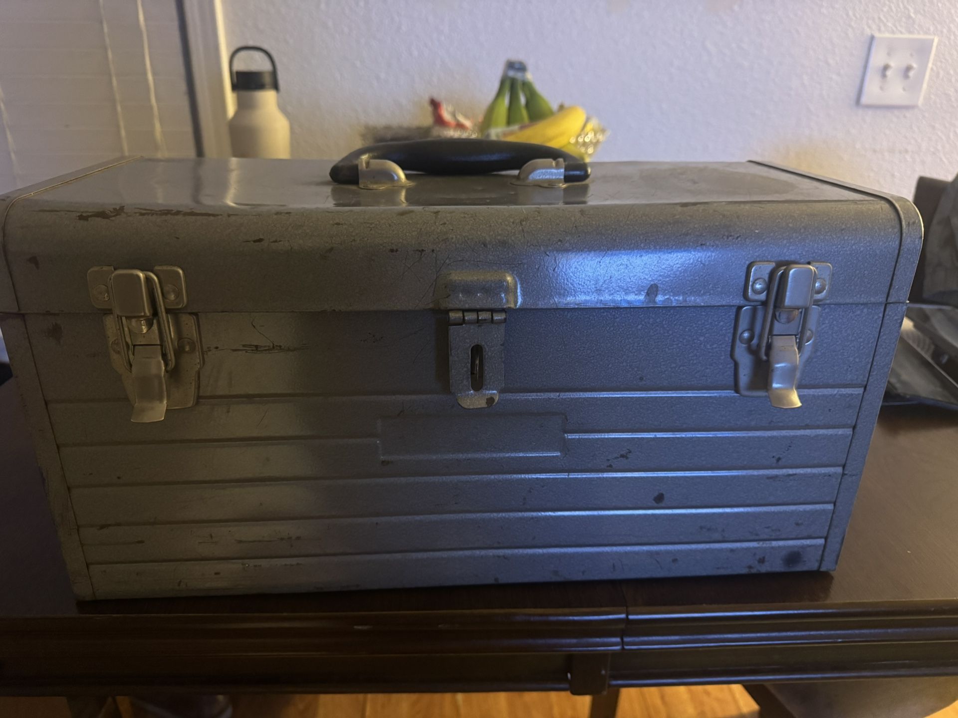 Metal Tool Box With Jack And Few Tools 