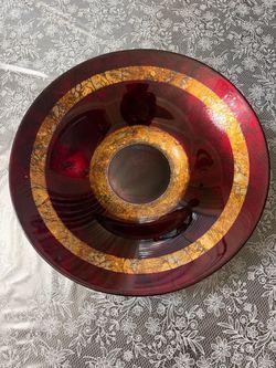 Italian Hand Decorated Ruby Red Art Glass Bowl 16”