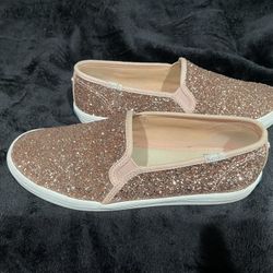 Kate Spade X Keds Double Decker Rose Gold Glittery Slip On Womens Size 6 RARE