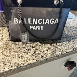 Balenciaga Mesh & Leather Tote bag .