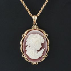 14K Chain with 10K Sard Onyx Cameo Pendant