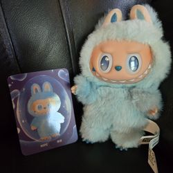 Labubu Big Into Energy Hope blue color plush toy keychain