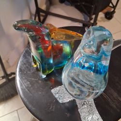 Murano Style Glass Figurines Rabbit And Bird