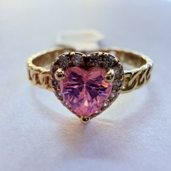 10K Gold Pink & Clear Stone Heart Ring