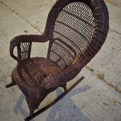 Wicker Rocking Chair Vintage Good Condition Well Made Soft To Sit Brown