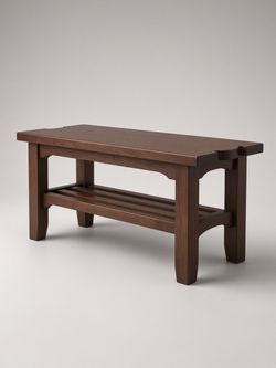 Solid oak bench with the slatted shelf. Same wood