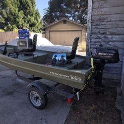 Tracker 2014 12' Alumium Johnboat, 2016 Karaven Trailer, Mercury 2021 5 Hp Outboard Motor, 4800 OBO