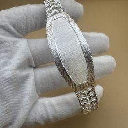 Plata 925 Esclava Con Placa Largo 8.75 Pulgadas. 