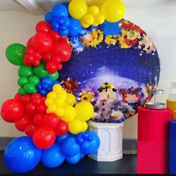 134PCS Red Blue Yellow Green Balloon Garland Arch Kit-Small&Large Red Blue Yellow Green Balloons Party Supplies for Birthday Party, Robot Blocks Party