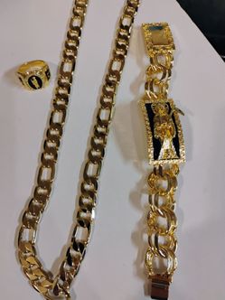 14K GP SET CHAIN,,BRASALET & RING