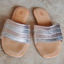 Ugg Women's Zimena Rose Gold Metallic Slide Flat Sandals